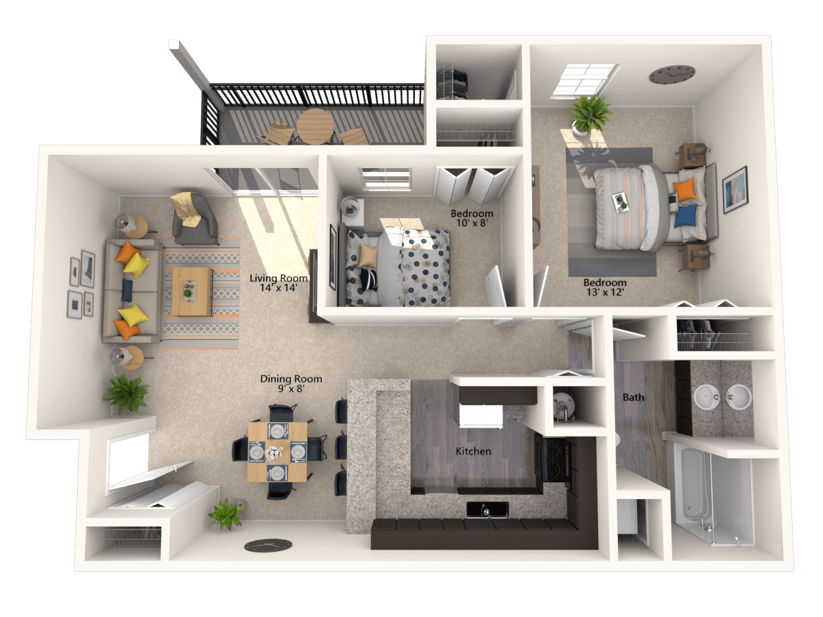 B1: 2 Bed 1 Bath floor plan